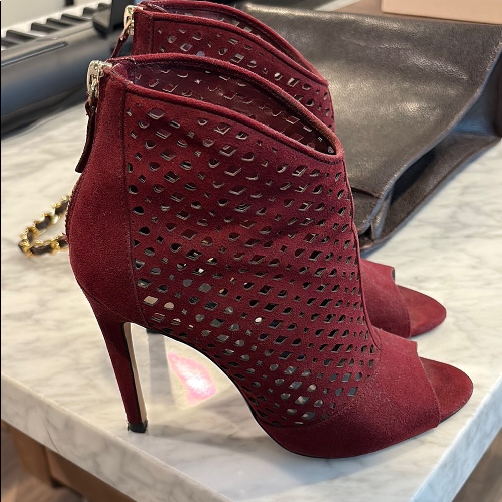 Elegant Burgundy Peep-Toe Heels